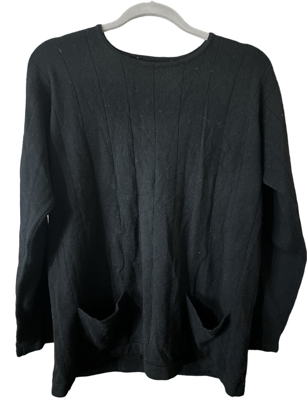 Black Knit Soft Cozy 100% Cashmere Pocket Sweater Size Medium